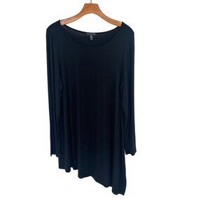 Eileen Fisher Womens Black Asymmetrical Long Sleeve Tunic Top Size XL